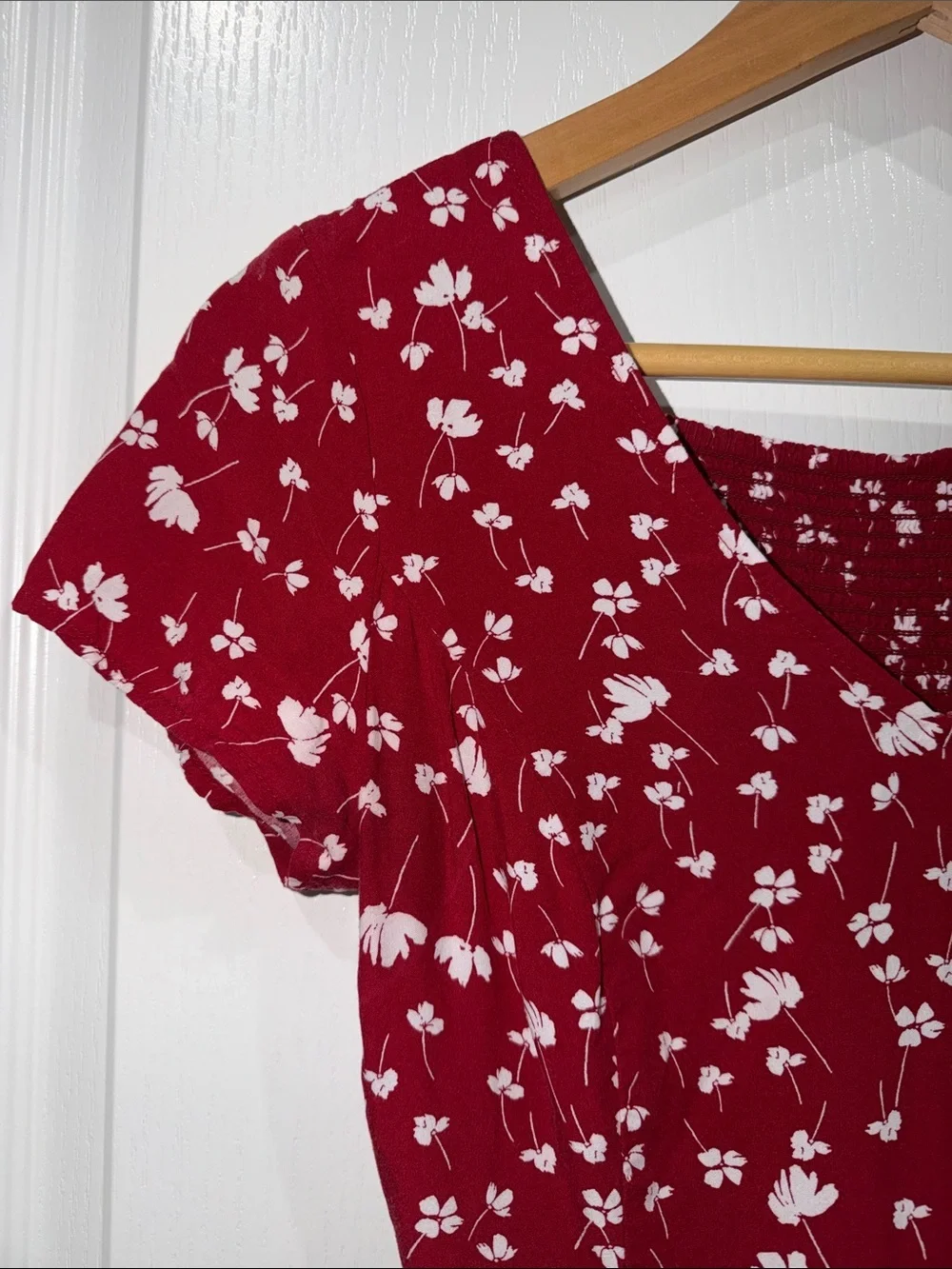 Old Navy Red Mini Dress with White Floral Print short sleeve size xsmall